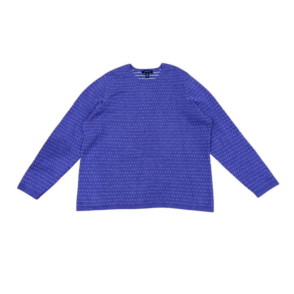 Lands End Womens 1X Purple 100% Cashmere Polka Dot Crew Neck Sweater 16W-18W